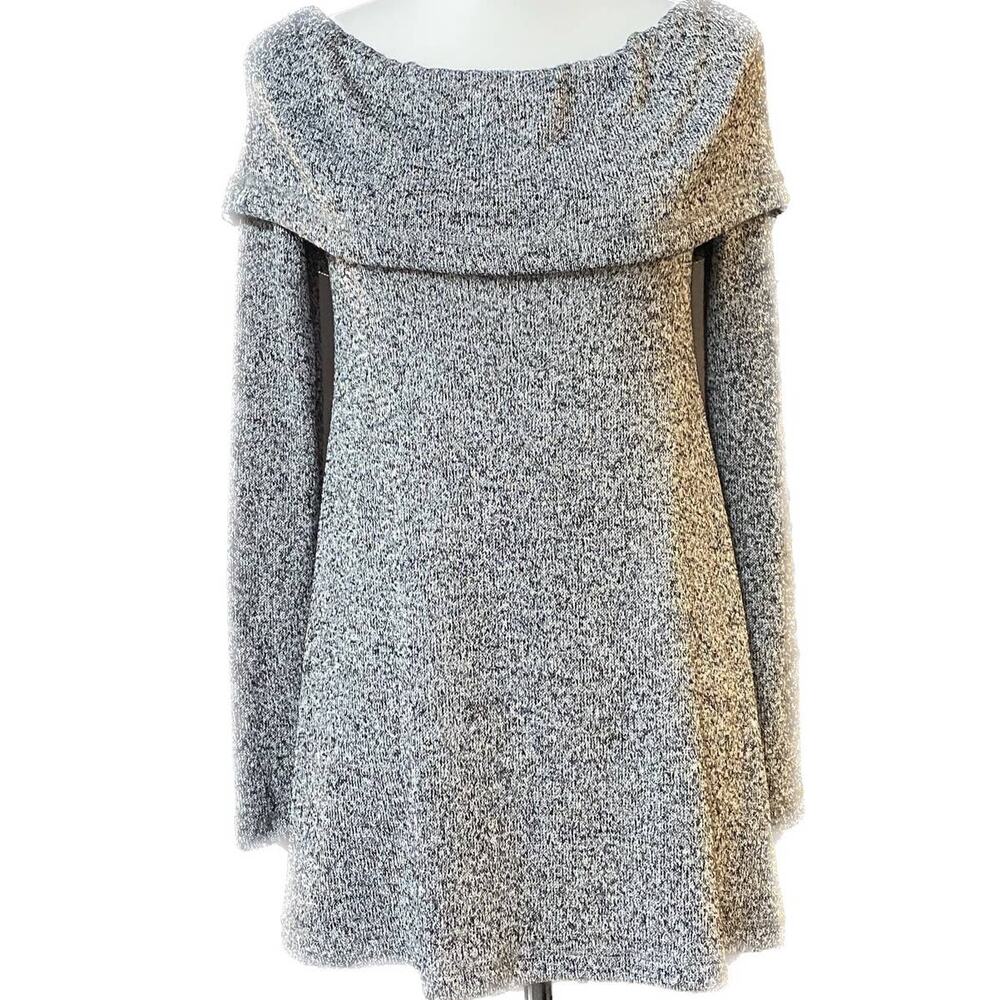 Eri + Ali Off-Shoulder Long Sleeve Tunic Sweater Dark Heathered Gray Women XS